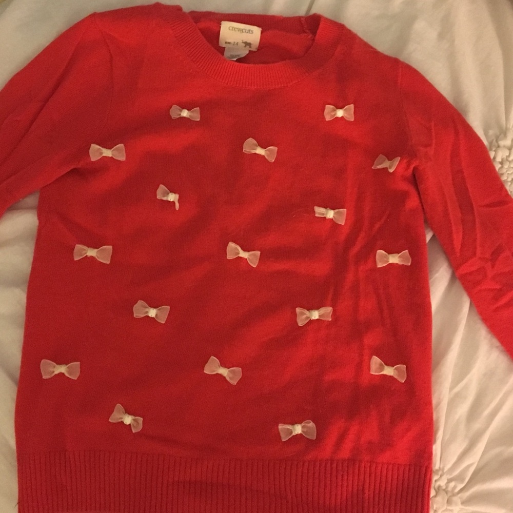 red crew cuts lightweight sweater with bows